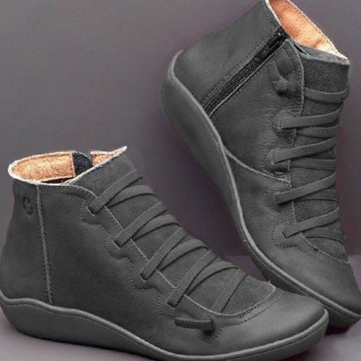 Rowan | Women's Lace-Up Side-Zip Flat Ankle Boot