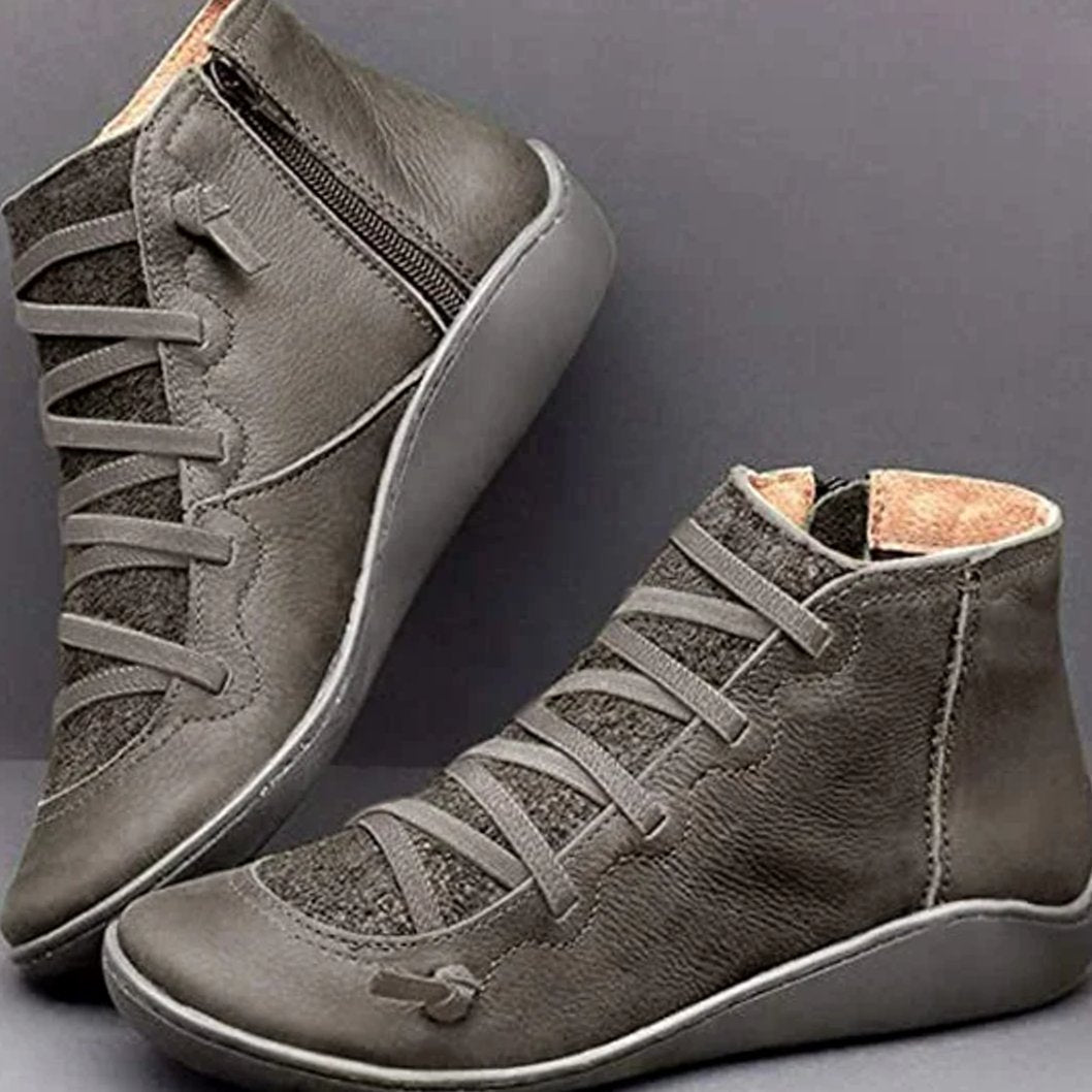 Rowan | Women's Lace-Up Side-Zip Flat Ankle Boot
