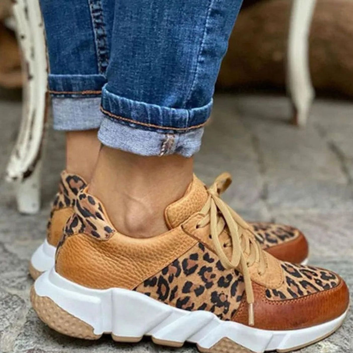 Talwyn | Women's Leopard Print Lace-Up Chunky Street Sneaker