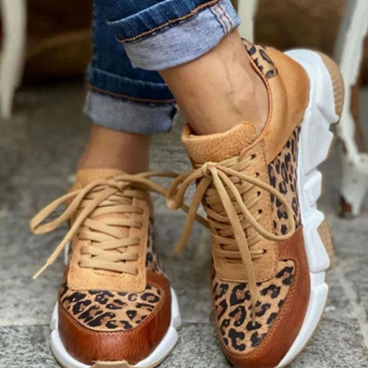 Talwyn | Women's Leopard Print Lace-Up Chunky Street Sneaker
