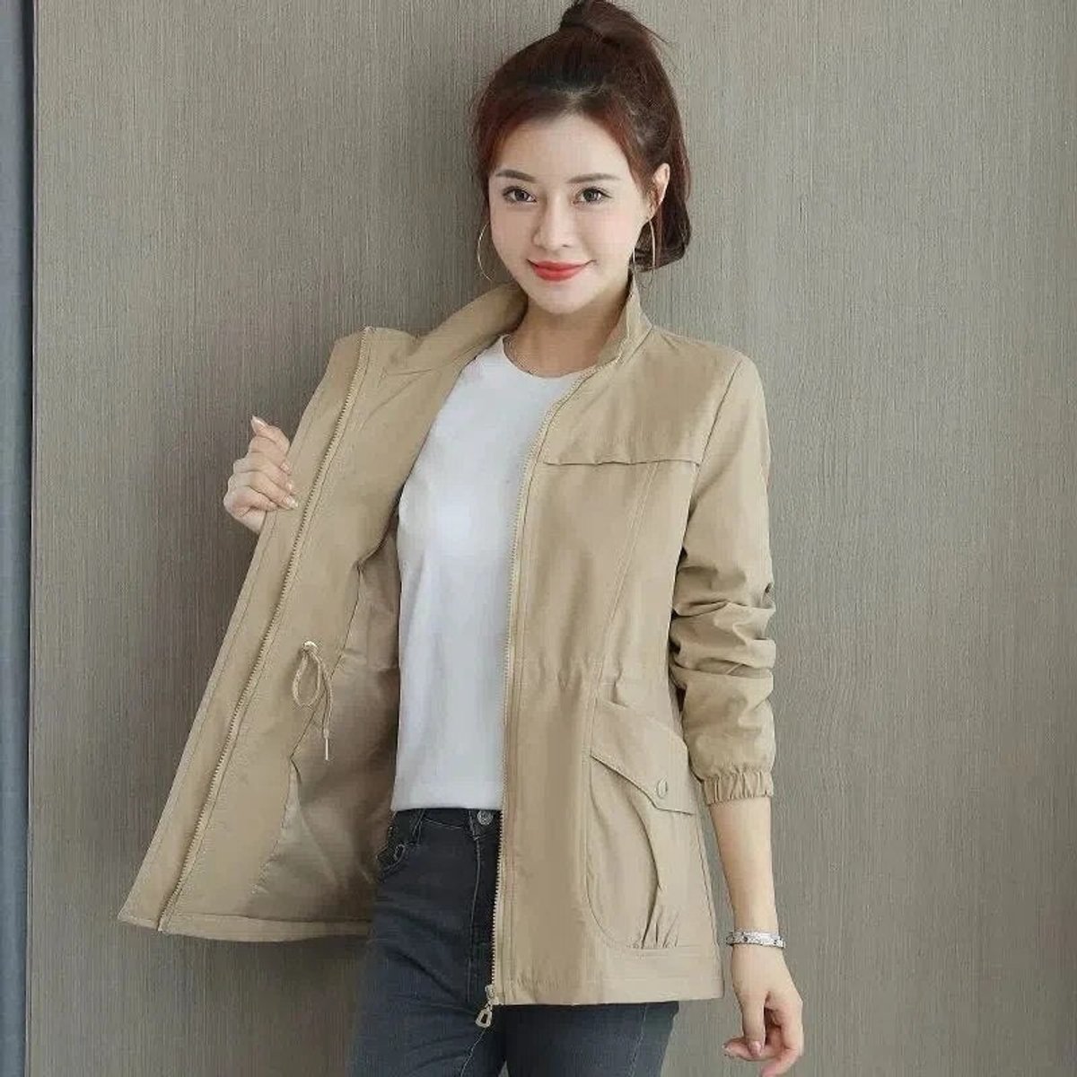 Rosabel | Women's Lightweight Zip-Up Drawstring Waist Bomber Jacket