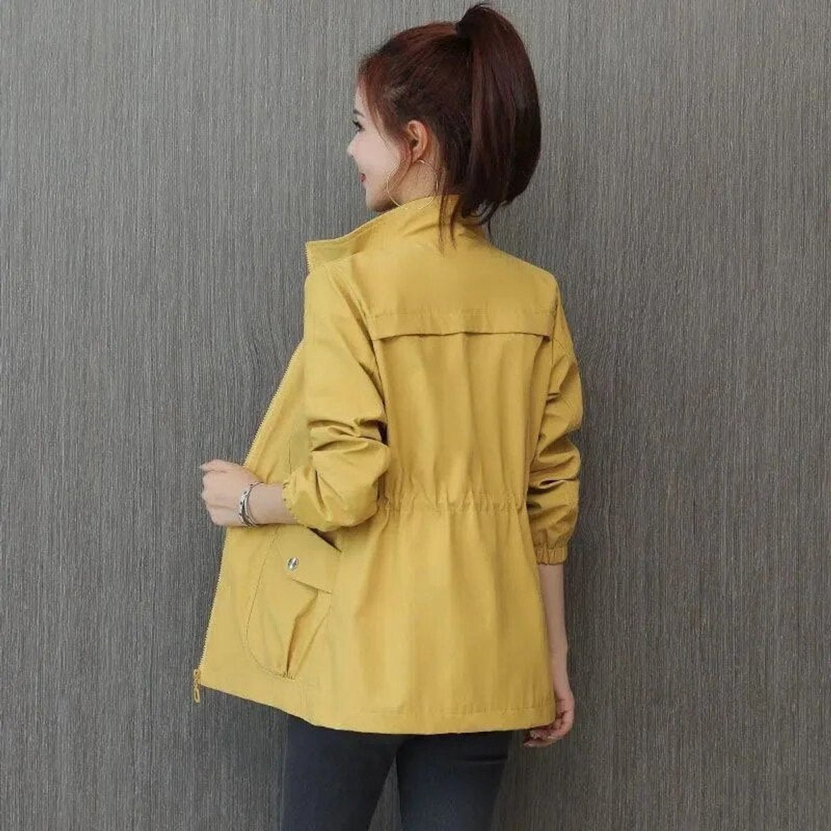 Rosabel | Women's Lightweight Zip-Up Drawstring Waist Bomber Jacket