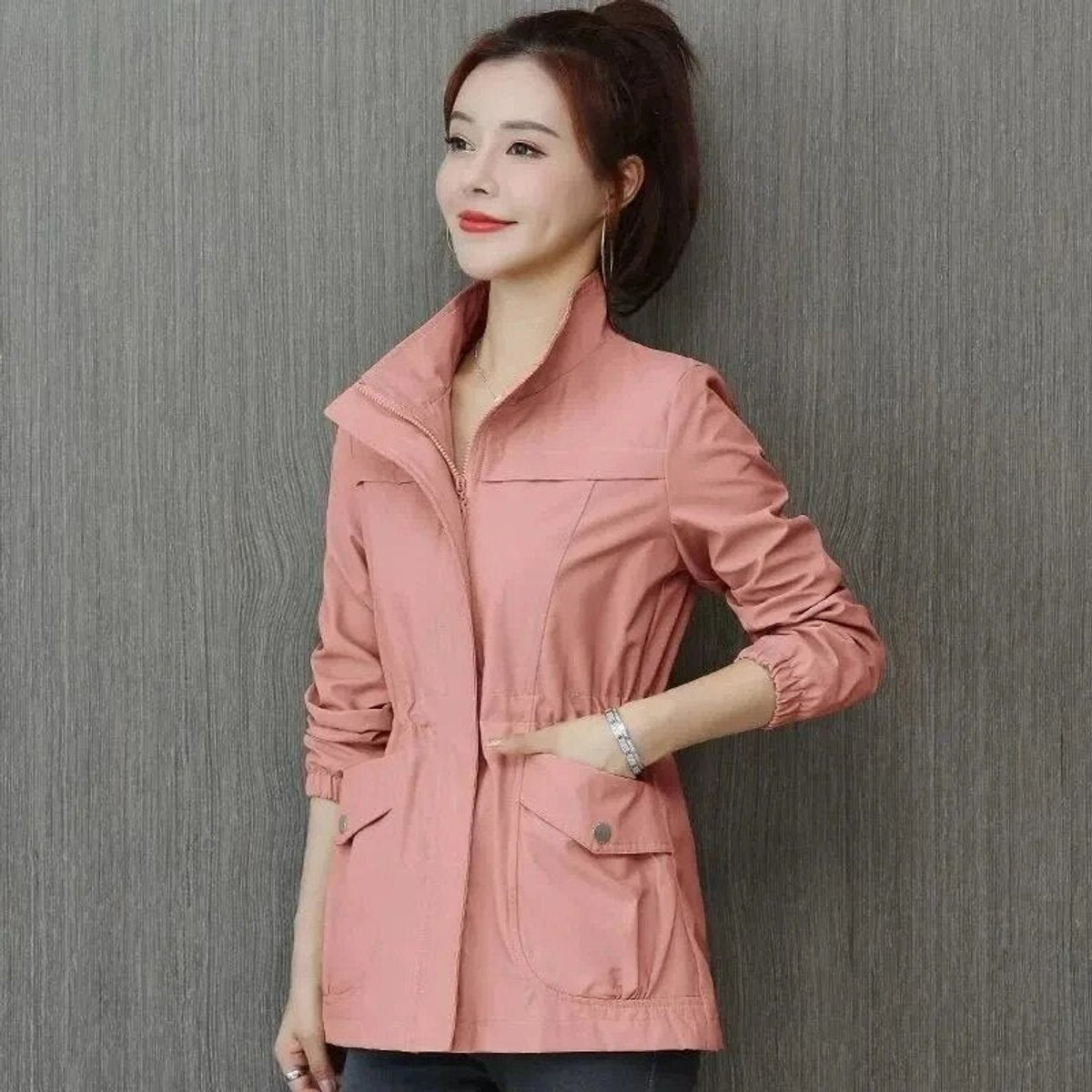 Rosabel | Women's Lightweight Zip-Up Drawstring Waist Bomber Jacket
