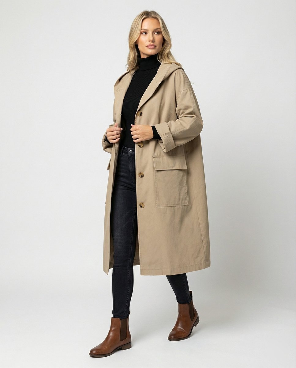 Marlowen | Women's Long Hooded Longline Trench Coat