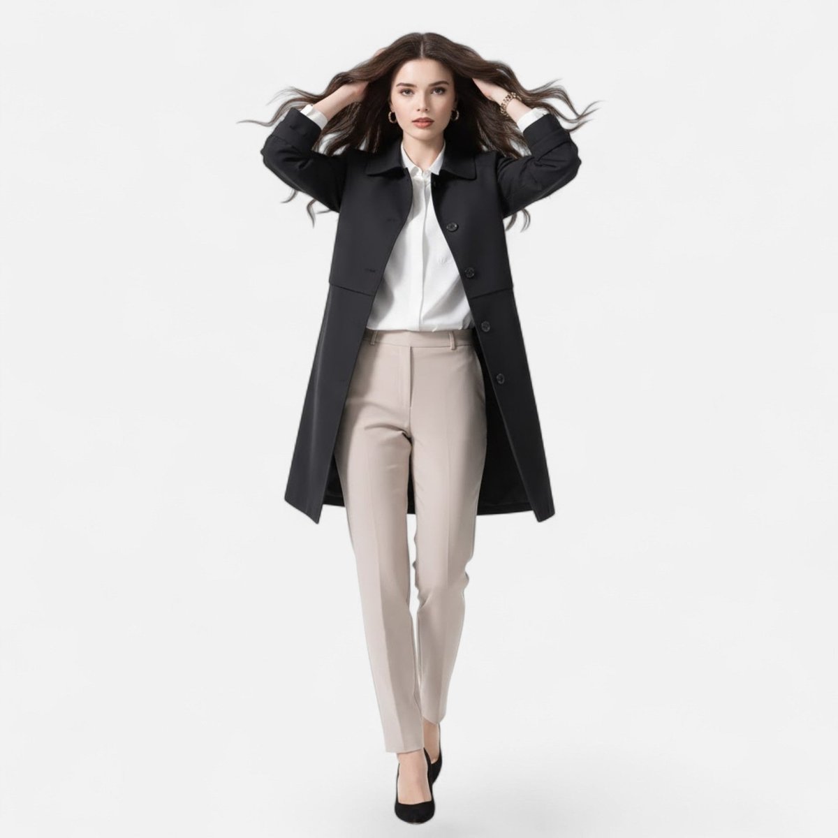 Coralind | Women's Mid-Length Wool-Blend Double-Breasted Trench Coat