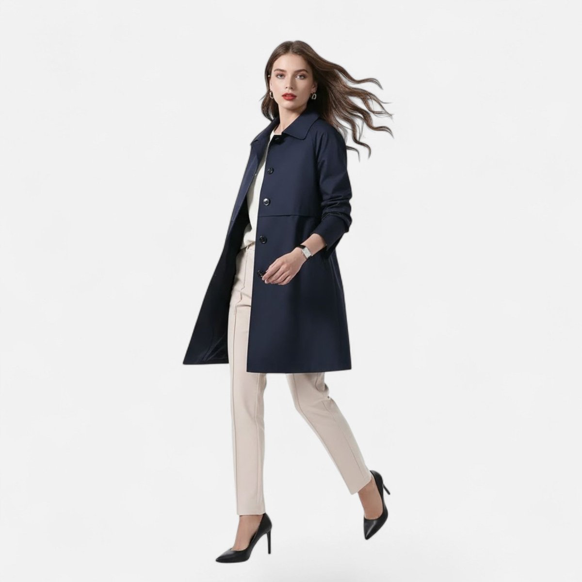 Coralind | Women's Mid-Length Wool-Blend Double-Breasted Trench Coat