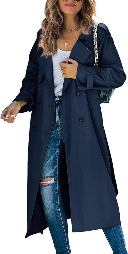 Isadora | Women's Oversized Double-Breasted Belted Longline Trench Coat