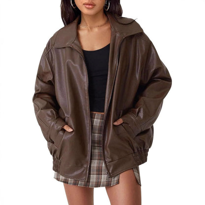 Josephine | Women's Oversized Faux Leather Bomber Jacket