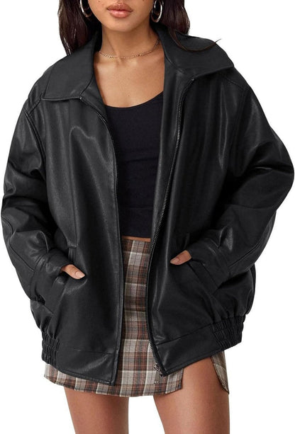 Josephine | Women's Oversized Faux Leather Bomber Jacket