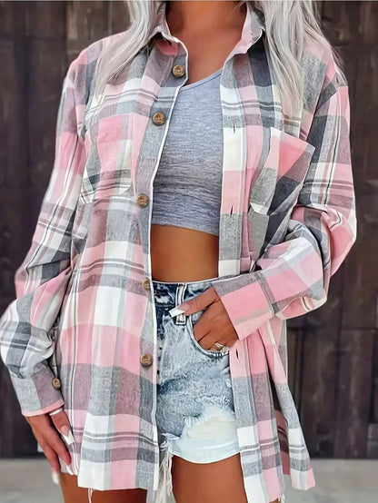 Marlowe | Women's Oversized Plaid Flannel Long Sleeve Button-Up Shirt
