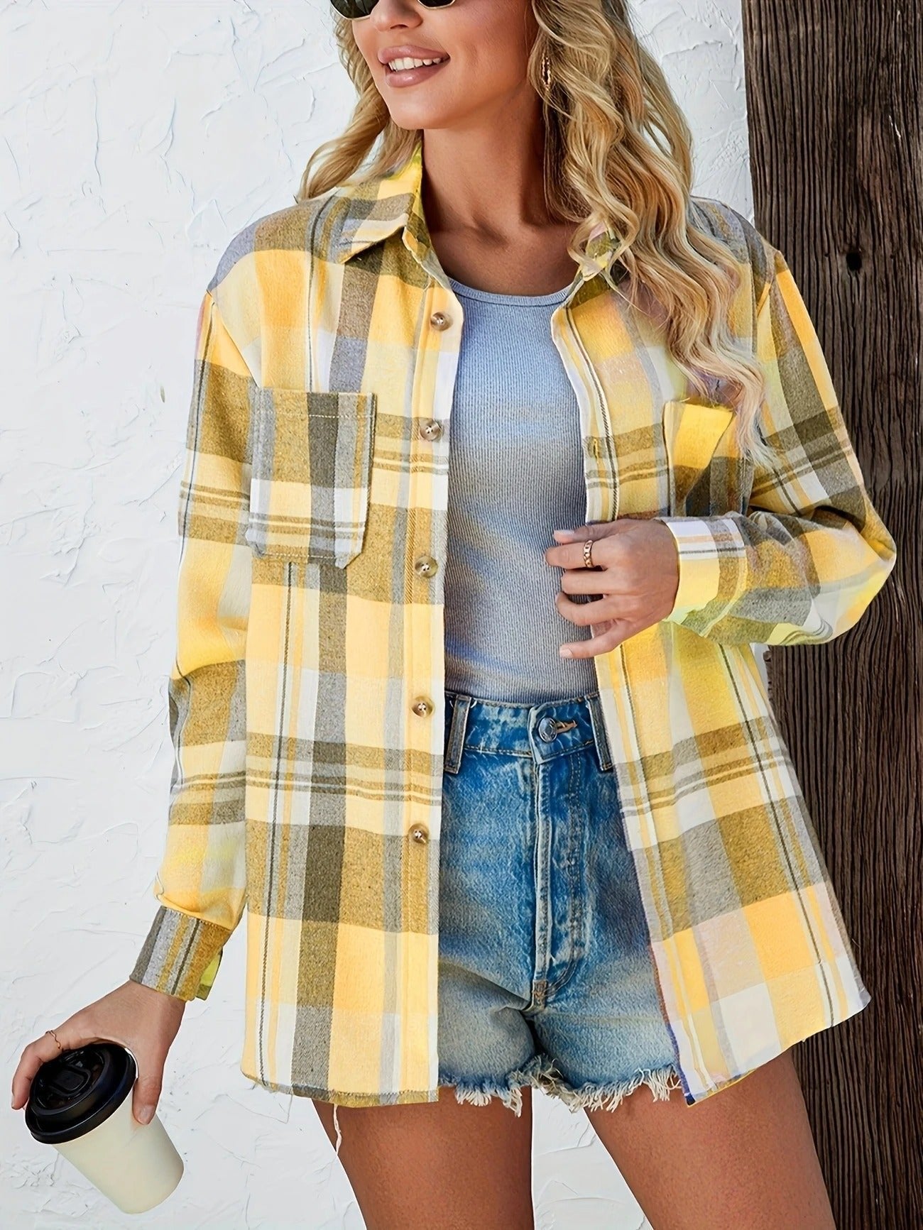Marlowe | Women's Oversized Plaid Flannel Long Sleeve Button-Up Shirt