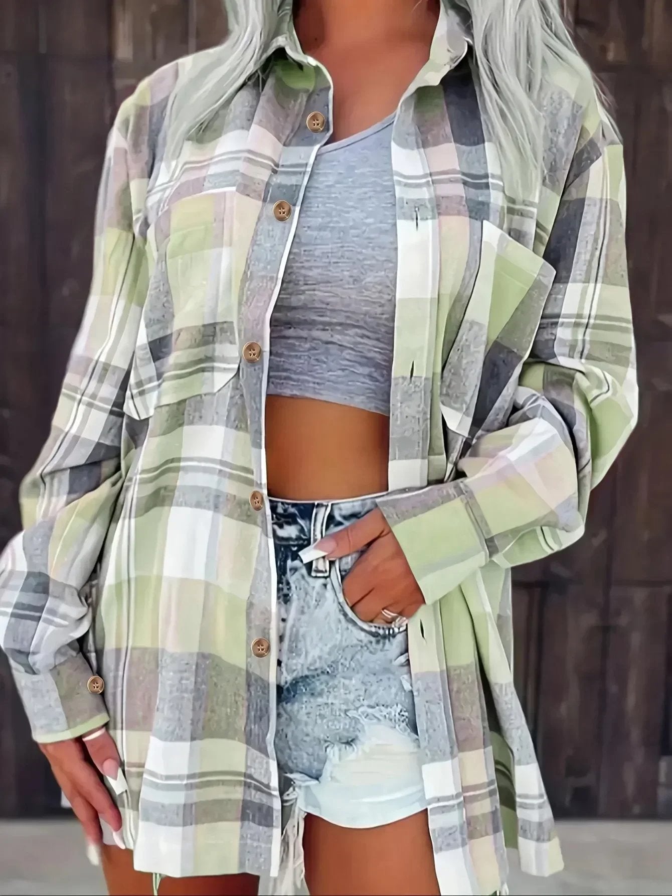 Marlowe | Women's Oversized Plaid Flannel Long Sleeve Button-Up Shirt