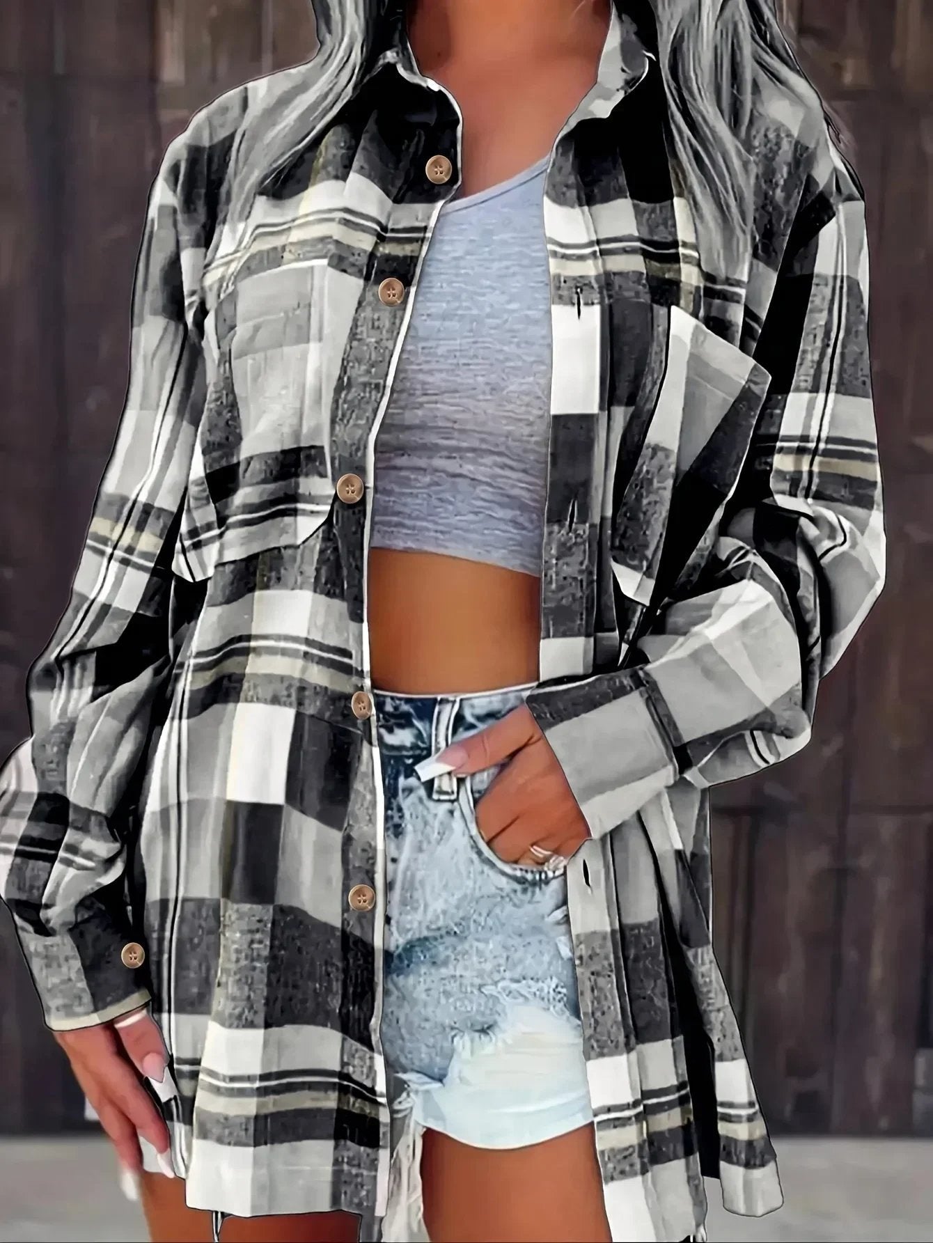 Marlowe | Women's Oversized Plaid Flannel Long Sleeve Button-Up Shirt
