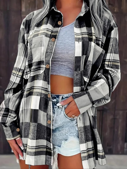 Marlowe | Women's Oversized Plaid Flannel Long Sleeve Button-Up Shirt