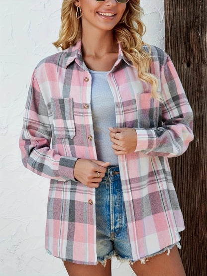 Marlowe | Women's Oversized Plaid Flannel Long Sleeve Button-Up Shirt