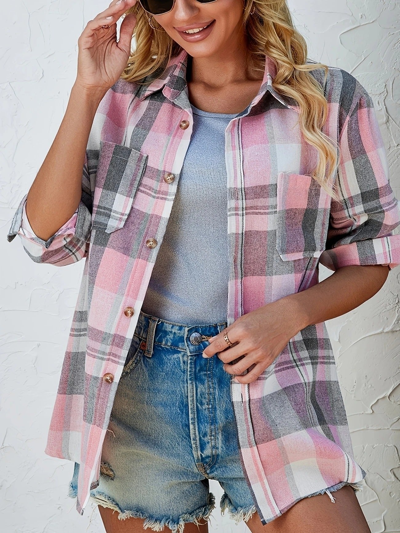 Marlowe | Women's Oversized Plaid Flannel Long Sleeve Button-Up Shirt