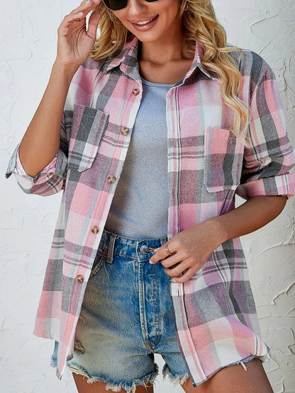 Marlowe | Women's Oversized Plaid Flannel Long Sleeve Button-Up Shirt