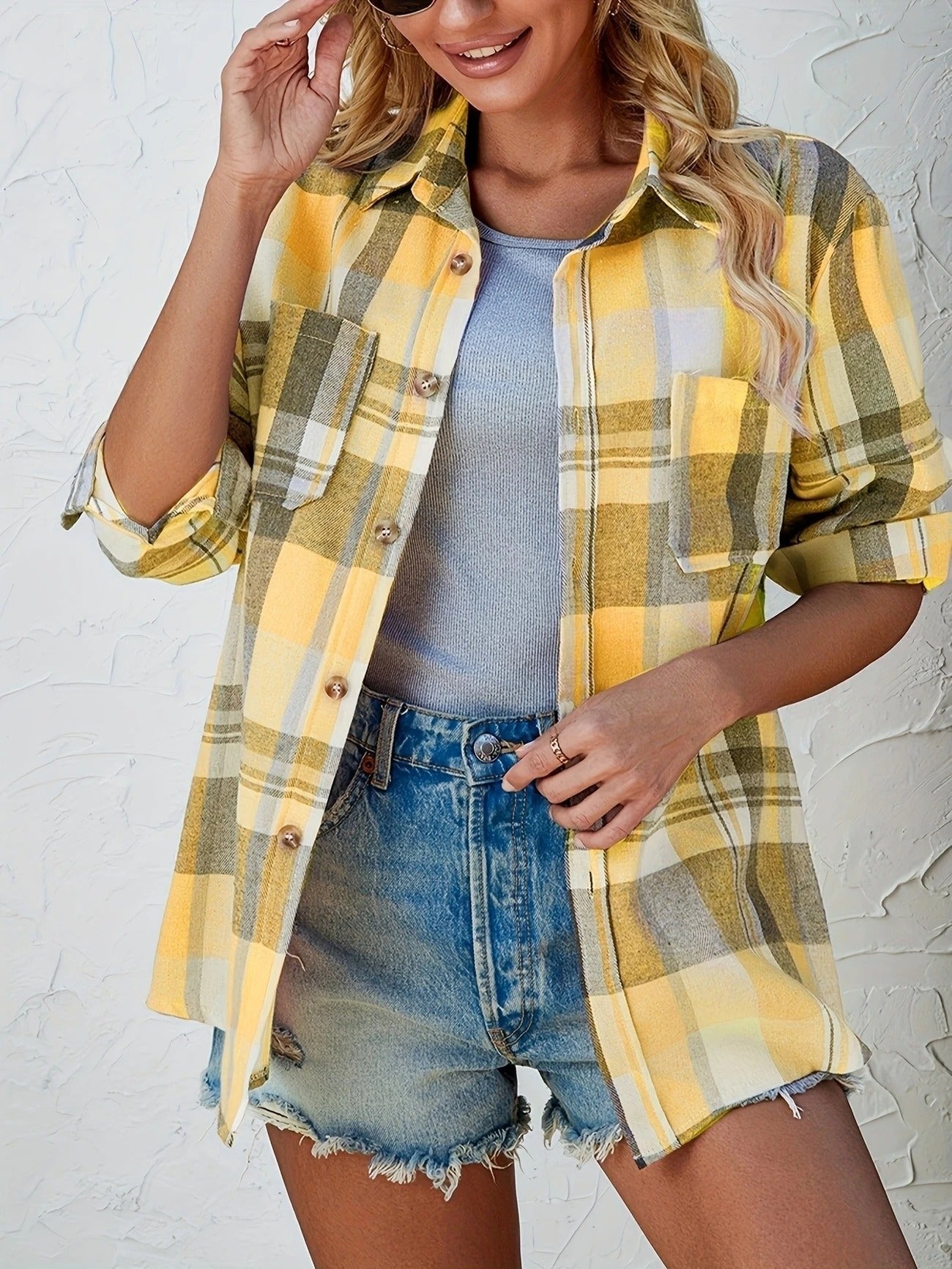 Marlowe | Women's Oversized Plaid Flannel Long Sleeve Button-Up Shirt