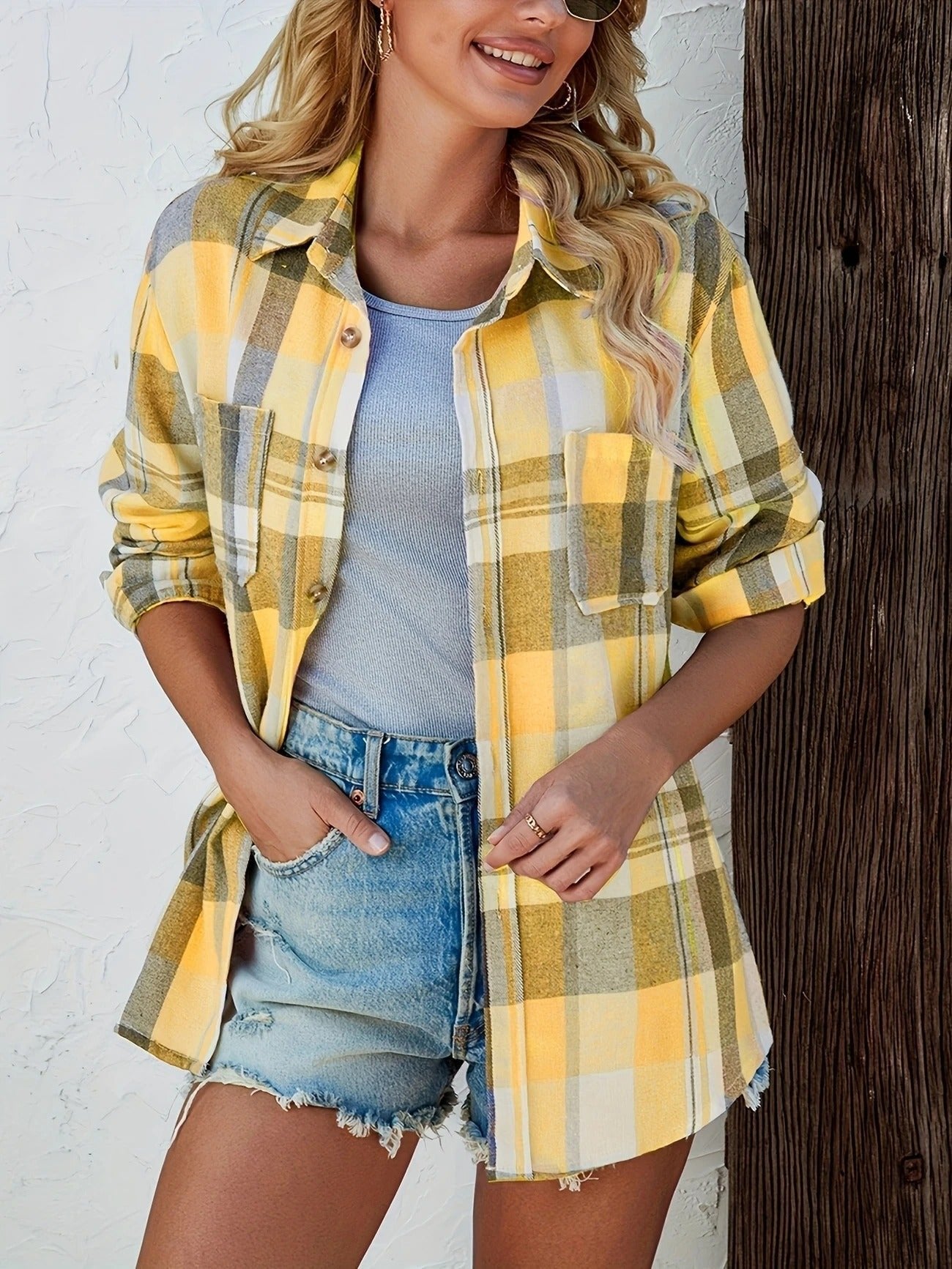 Marlowe | Women's Oversized Plaid Flannel Long Sleeve Button-Up Shirt