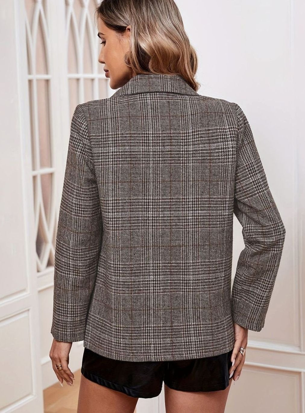 Delvine | Women's Plaid Tailored Long-Sleeve Blazer