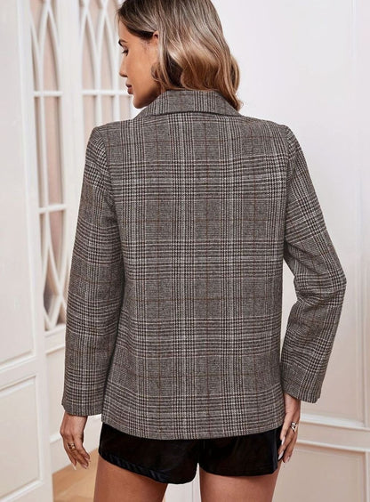 Delvine | Women's Plaid Tailored Long-Sleeve Blazer