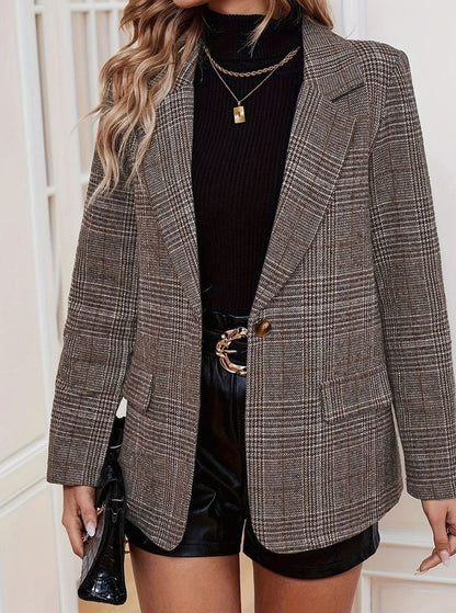 Delvine | Women's Plaid Tailored Long-Sleeve Blazer
