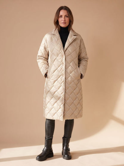 Solvenna | Women's Quilted Diamond-Stitch Leopard-Lined Mid-Length Winter Coat