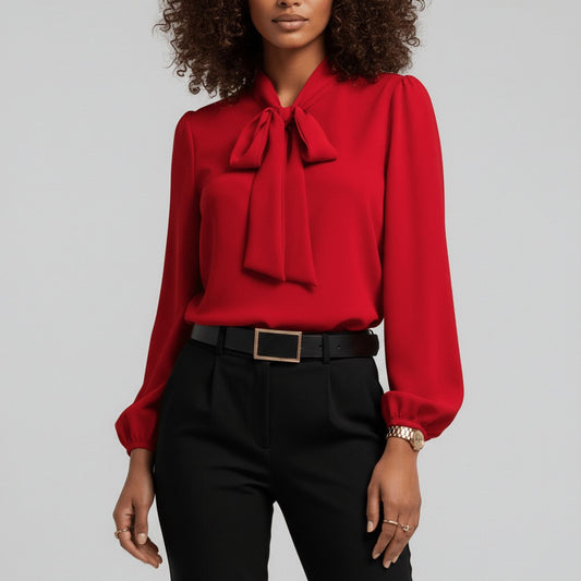 Ivy | Women's Bow-Tie Neck Long-Sleeve Relaxed-Fit Office Blouse