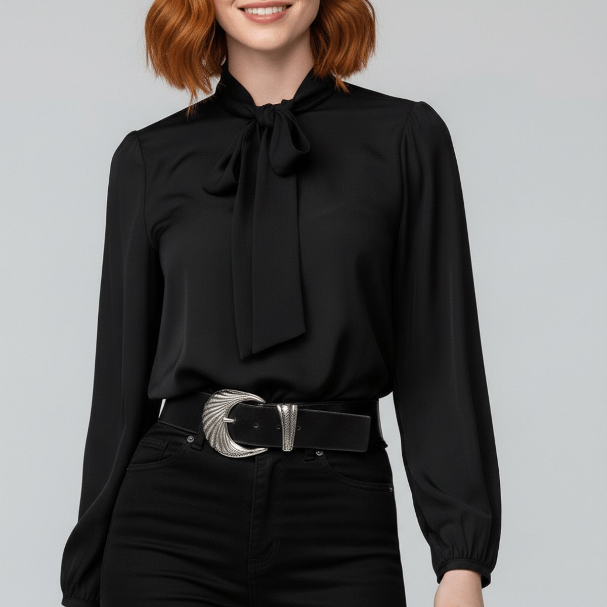 Ivy | Women's Bow-Tie Neck Long-Sleeve Relaxed-Fit Office Blouse