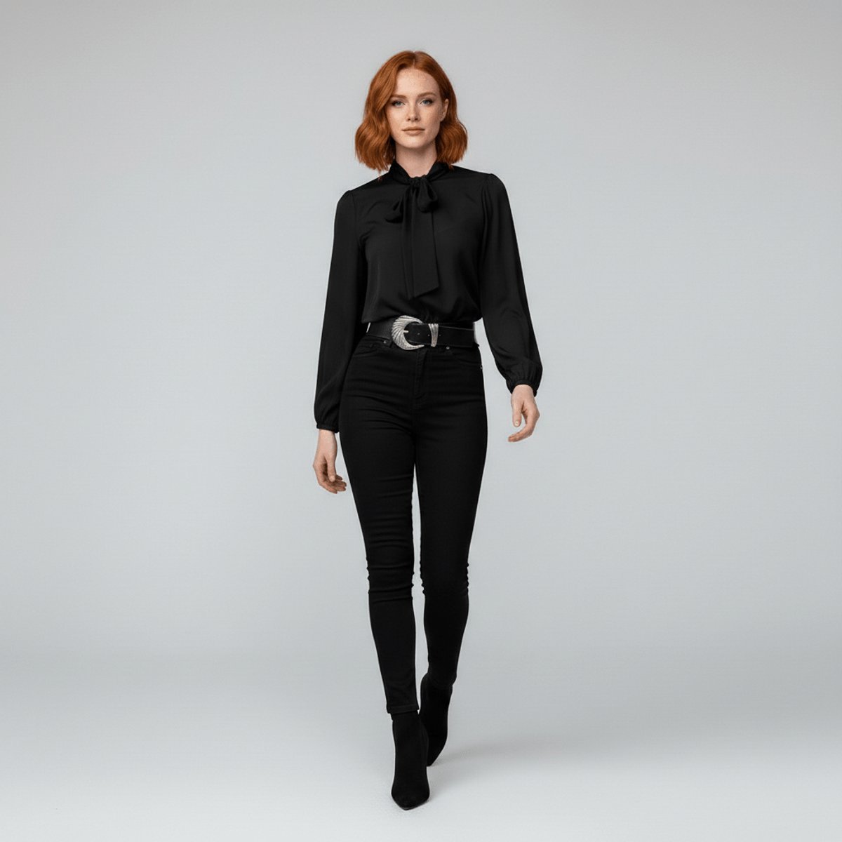 Ivy | Women's Bow-Tie Neck Long-Sleeve Relaxed-Fit Office Blouse