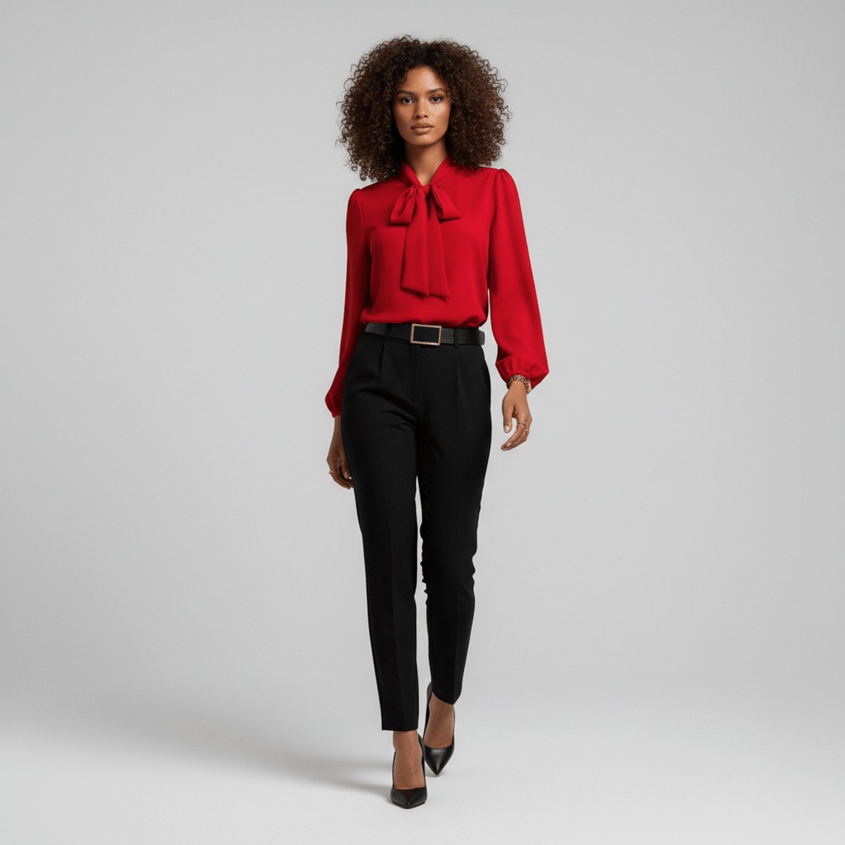 Ivy | Women's Bow-Tie Neck Long-Sleeve Relaxed-Fit Office Blouse