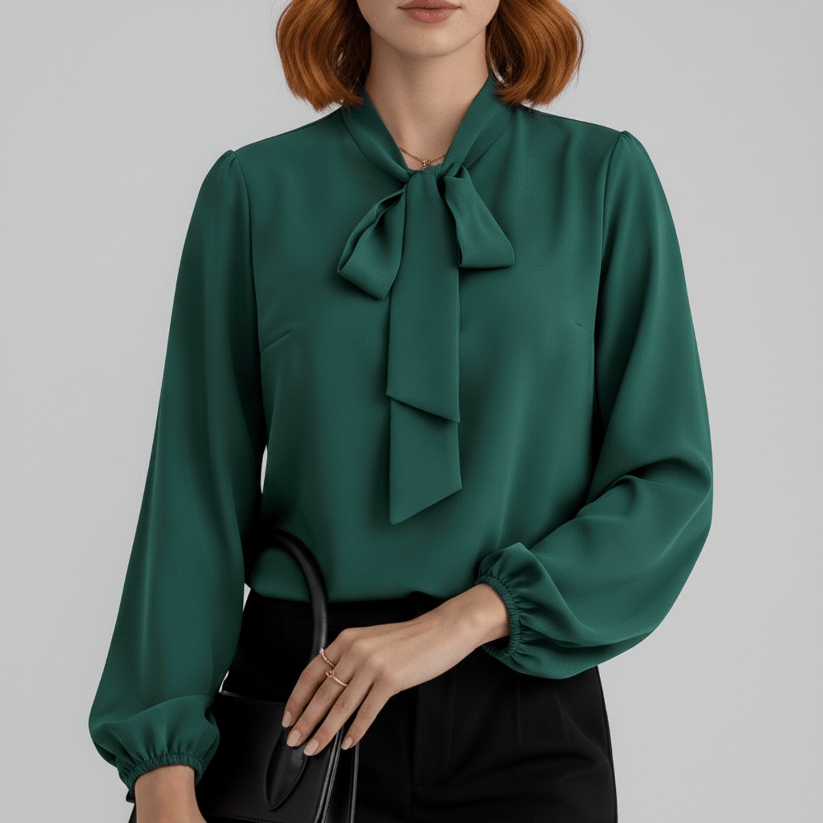 Ivy | Women's Bow-Tie Neck Long-Sleeve Relaxed-Fit Office Blouse