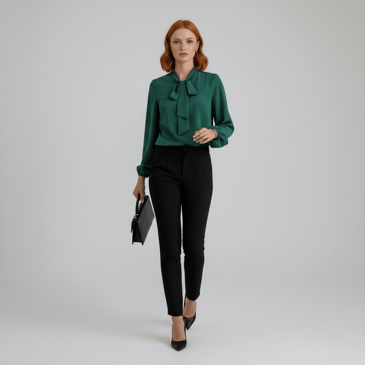 Ivy | Women's Bow-Tie Neck Long-Sleeve Relaxed-Fit Office Blouse