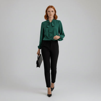 Ivy | Women's Bow-Tie Neck Long-Sleeve Relaxed-Fit Office Blouse