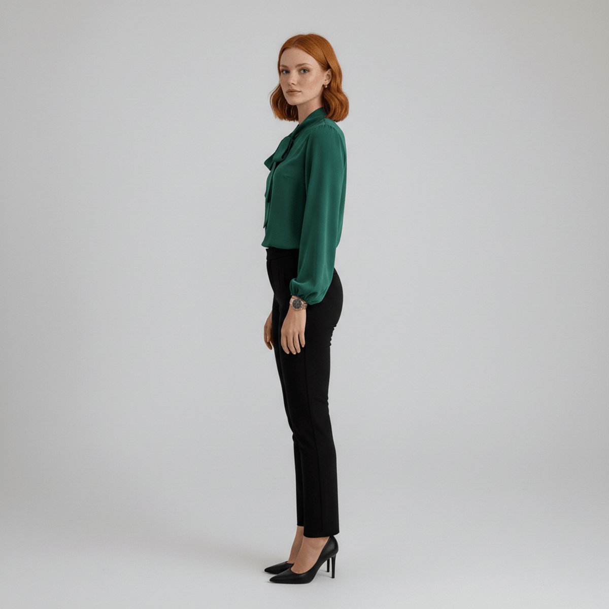 Ivy | Women's Bow-Tie Neck Long-Sleeve Relaxed-Fit Office Blouse