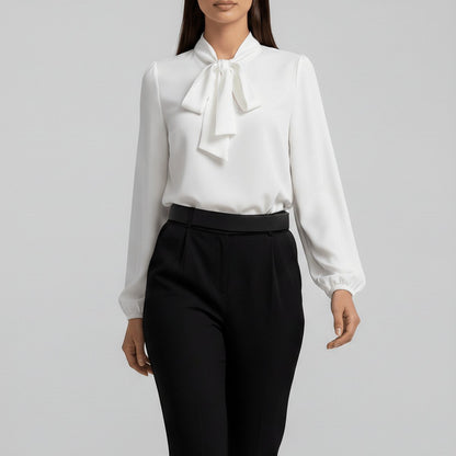 Ivy | Women's Bow-Tie Neck Long-Sleeve Relaxed-Fit Office Blouse