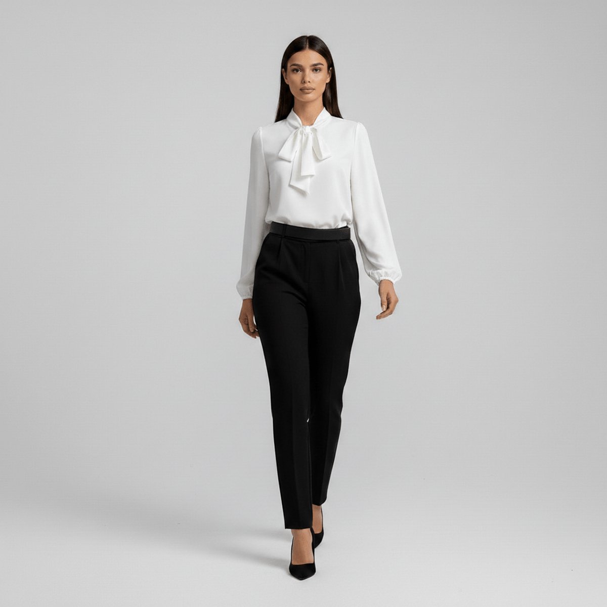 Ivy | Women's Bow-Tie Neck Long-Sleeve Relaxed-Fit Office Blouse