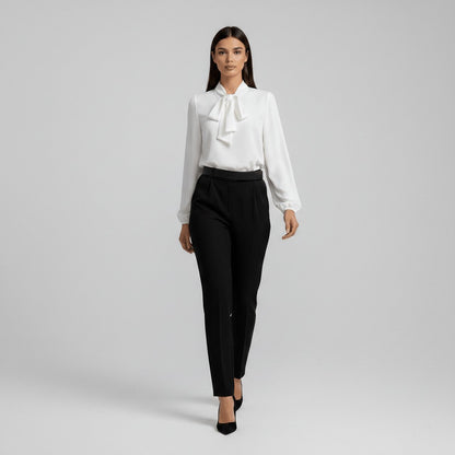 Ivy | Women's Bow-Tie Neck Long-Sleeve Relaxed-Fit Office Blouse