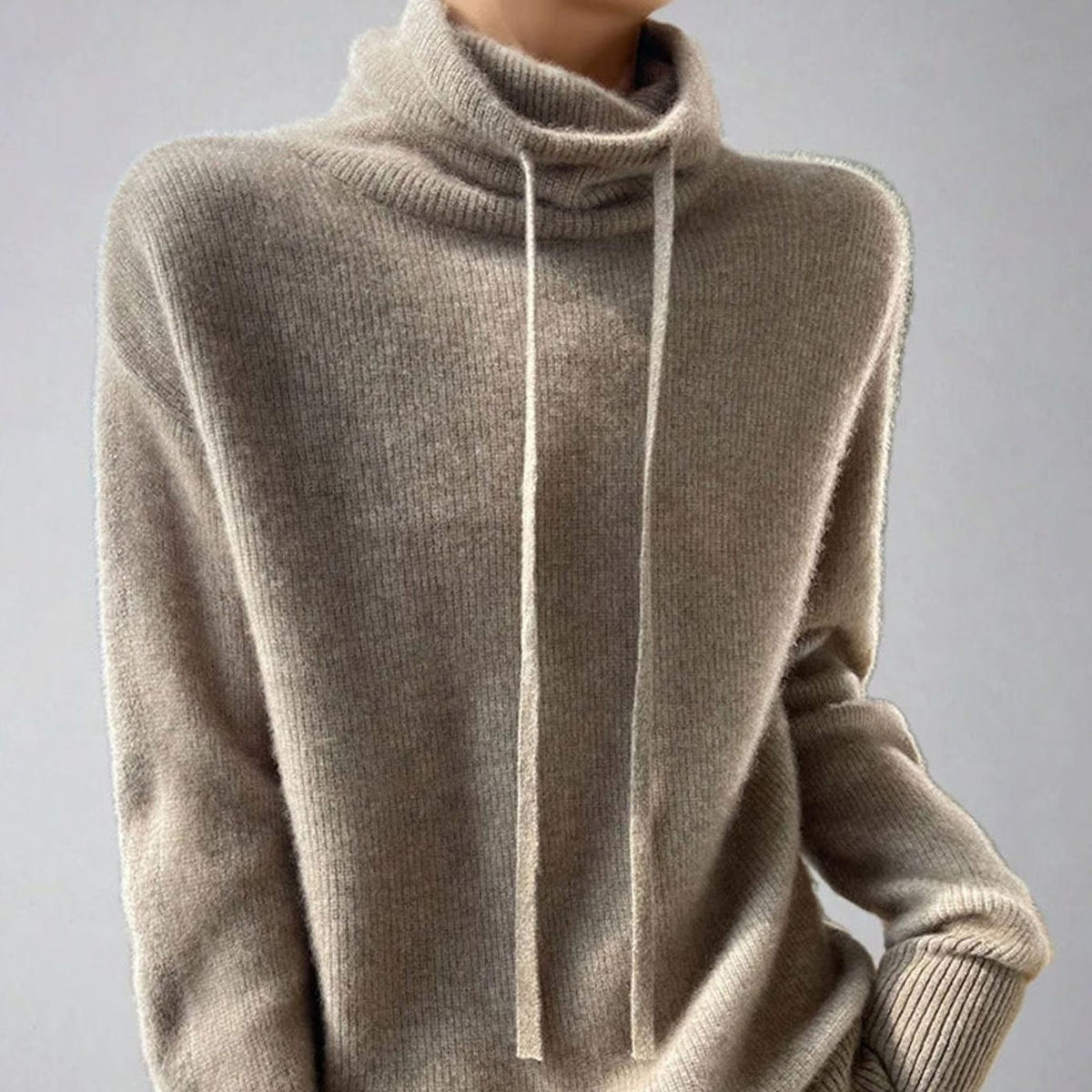 Anouk | Women's Slouchy Turtleneck Drawstring Cashmere Sweater