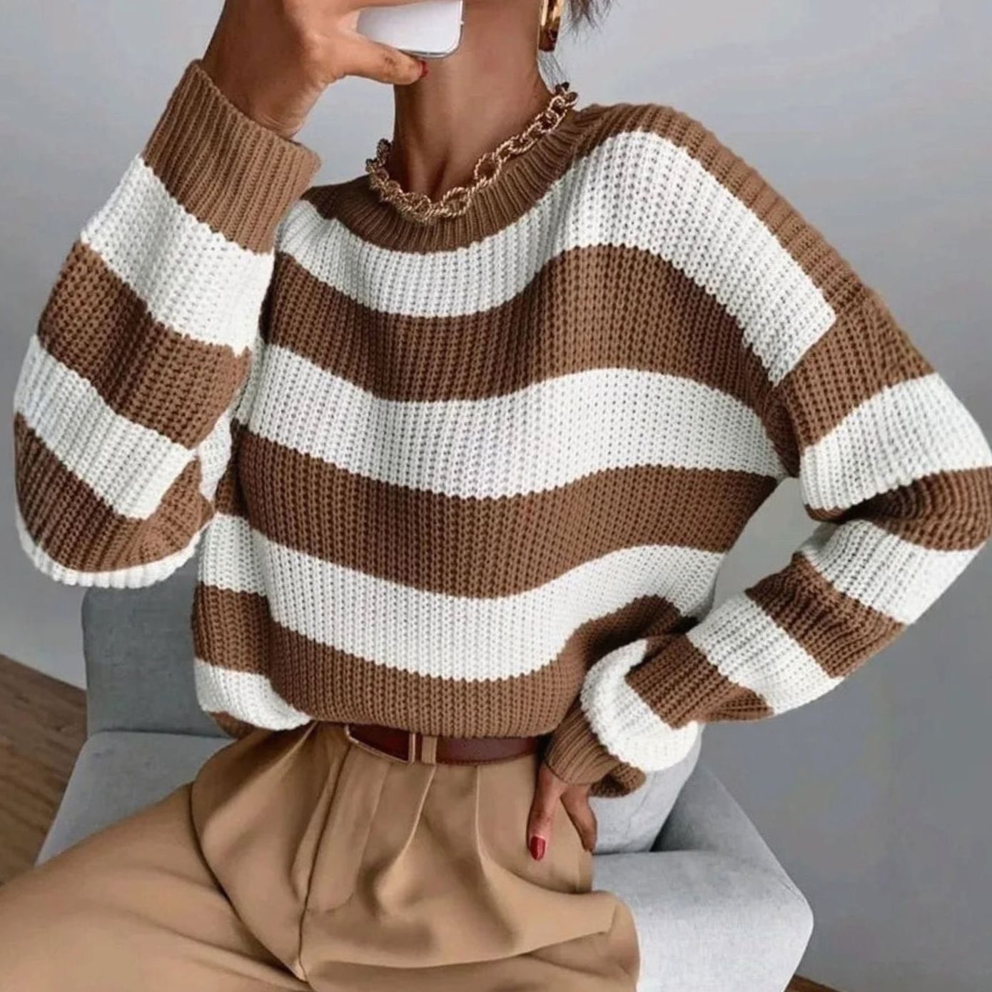 Cosette | Women's Striped Chunky Knit Relaxed-Fit Pullover Sweater