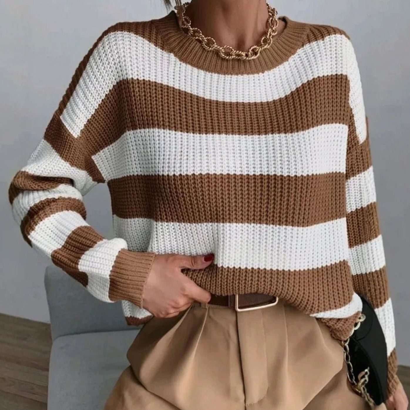 Cosette | Women's Striped Chunky Knit Relaxed-Fit Pullover Sweater