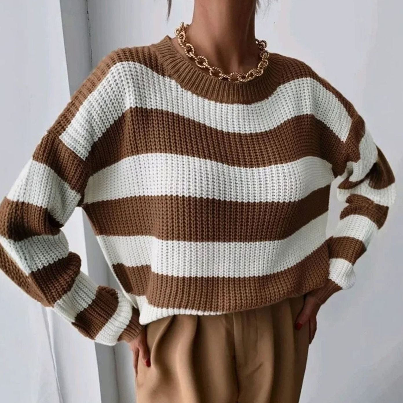 Cosette | Women's Striped Chunky Knit Relaxed-Fit Pullover Sweater