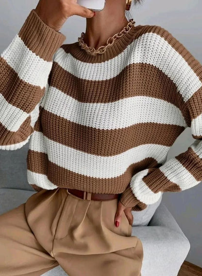 Cosette | Women's Striped Chunky Knit Relaxed-Fit Pullover Sweater
