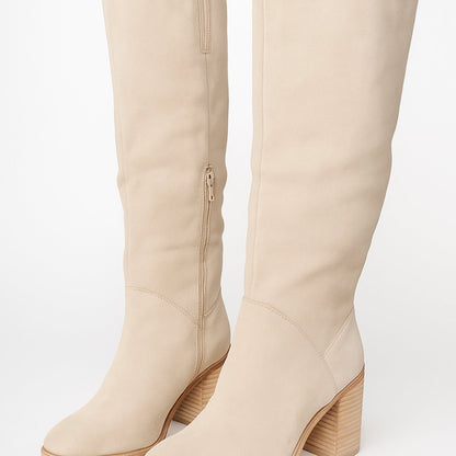 Marloweska | Women's Suede-Look Block Heel Knee-High Boot