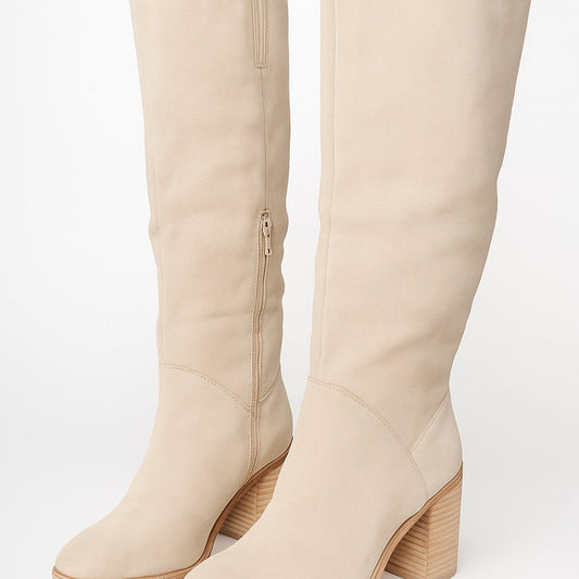 Marloweska | Women's Suede-Look Block Heel Knee-High Boot