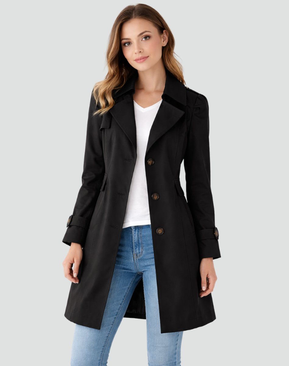 Sabina | Women's Tailored Mid-Length Lapel Collar Trench Coat