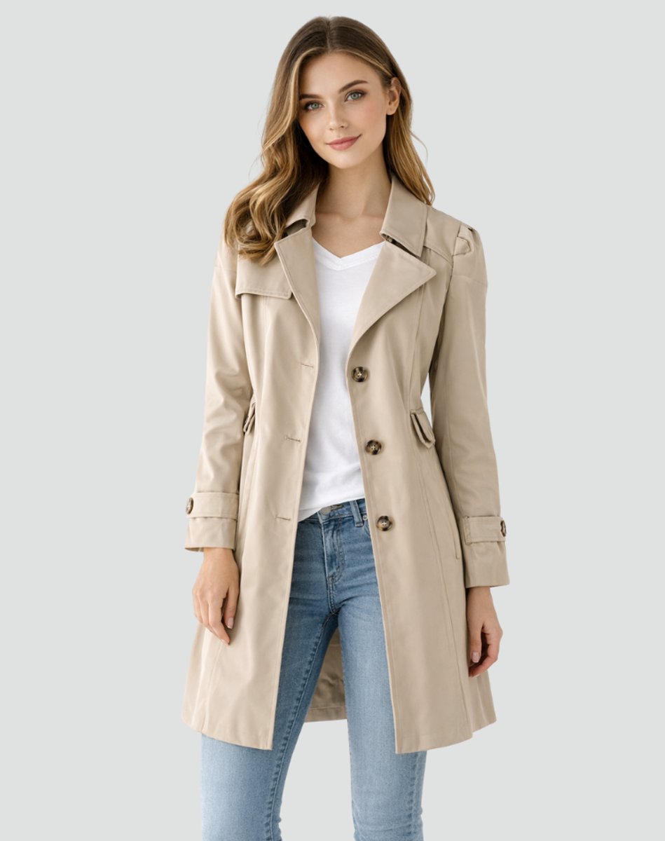 Sabina | Women's Tailored Mid-Length Lapel Collar Trench Coat