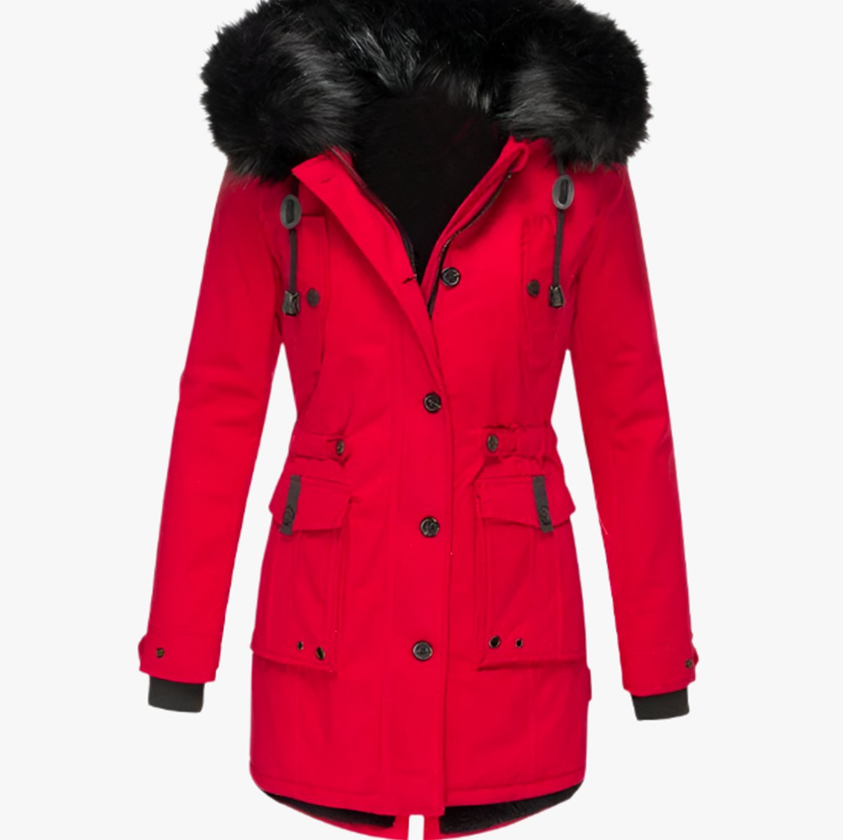 Isolind | Women's Faux Fur Hooded Drawstring Winter Parka Coat