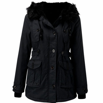 Isolind | Women's Faux Fur Hooded Drawstring Winter Parka Coat