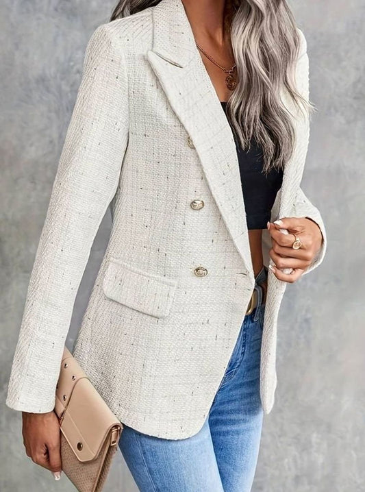 Mireille | Women's Tweed Double-Breasted Structured Long-Sleeve Blazer